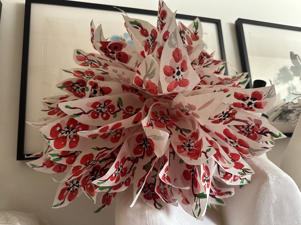 red and white paper flowers